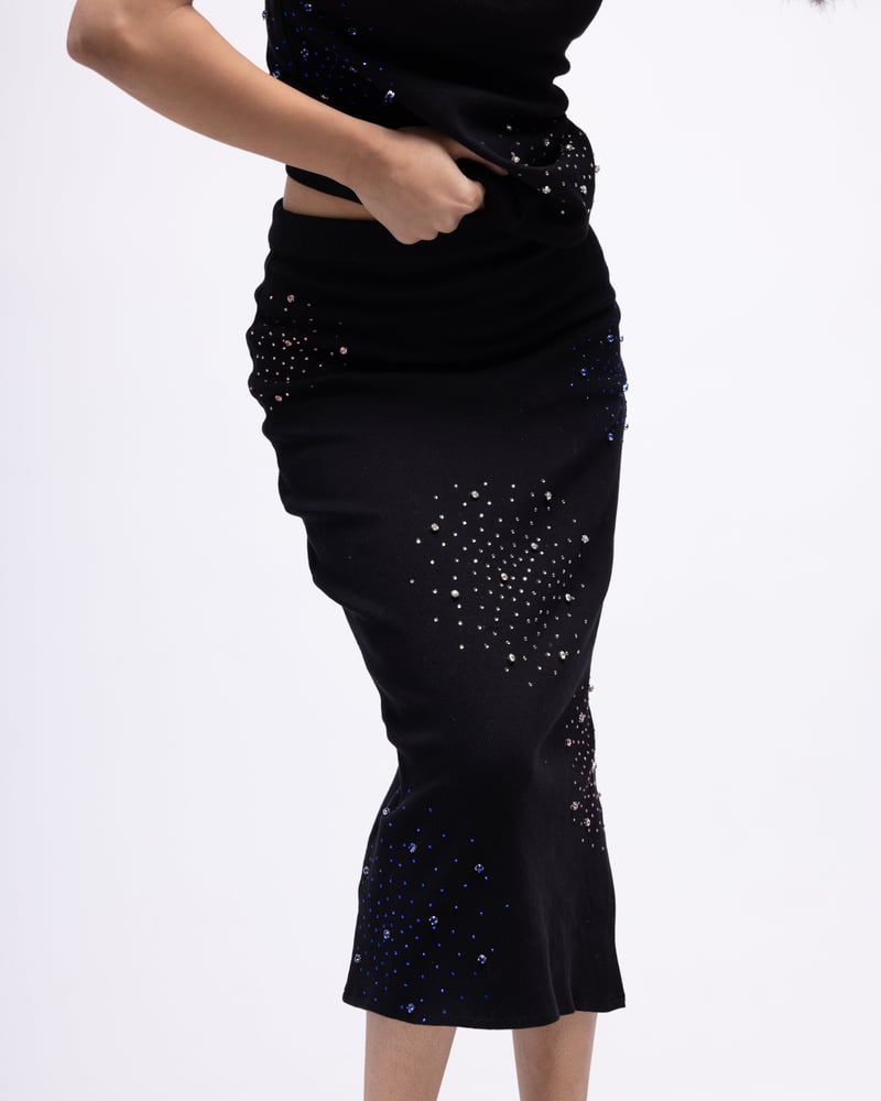 Black Ribbed High Neck Rhinestone-Embellished Tank Top