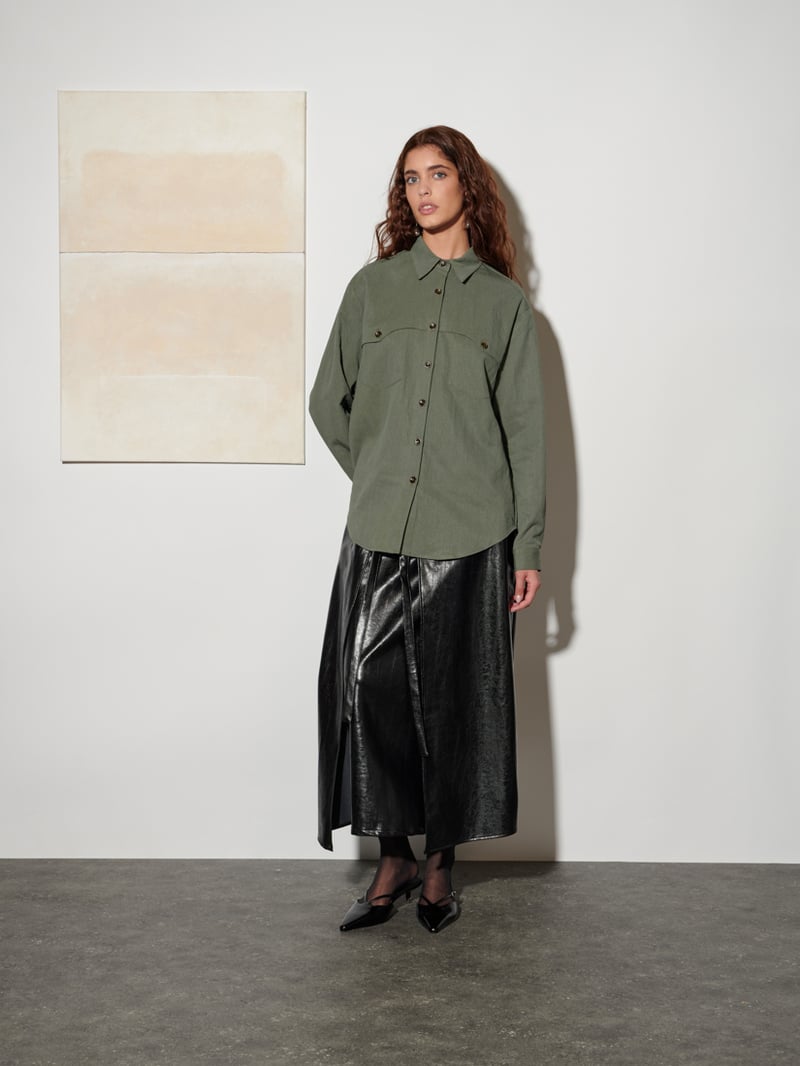 Military Green Boxy Utility Pocket Shirt