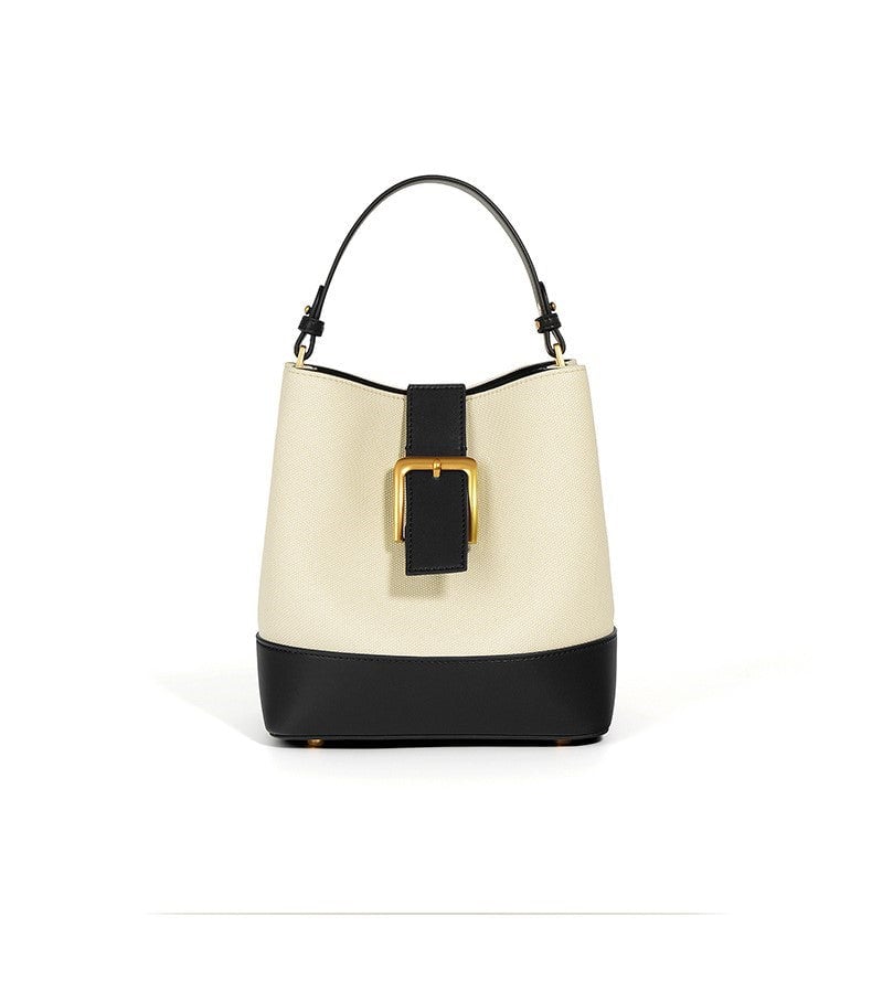 Sylvia- Ladies Leather Bucket Bag Ivory/Black