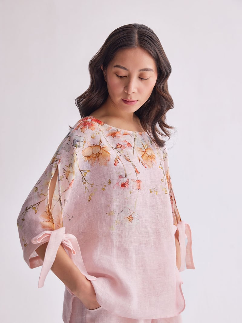 Spring Bloom Gauze Linen Cape and Palazzo Co-ord Set