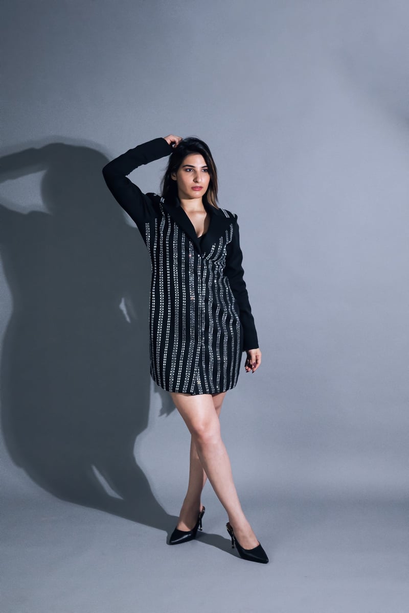 Black Crystal-Embellished Blazer Mini Dress