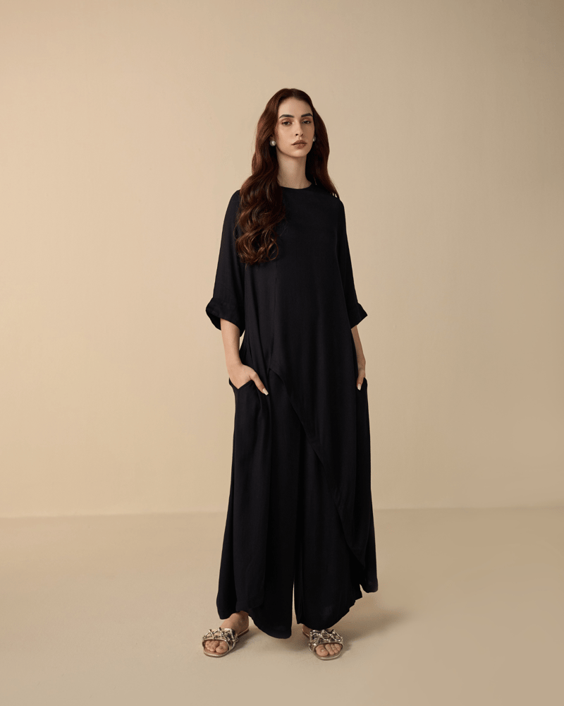 Black A-Line Tunic and Straight Pant Co-ord Set