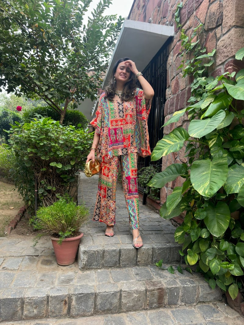 Red Multicolour Printed Chiffon Georgette Co-ord Set
