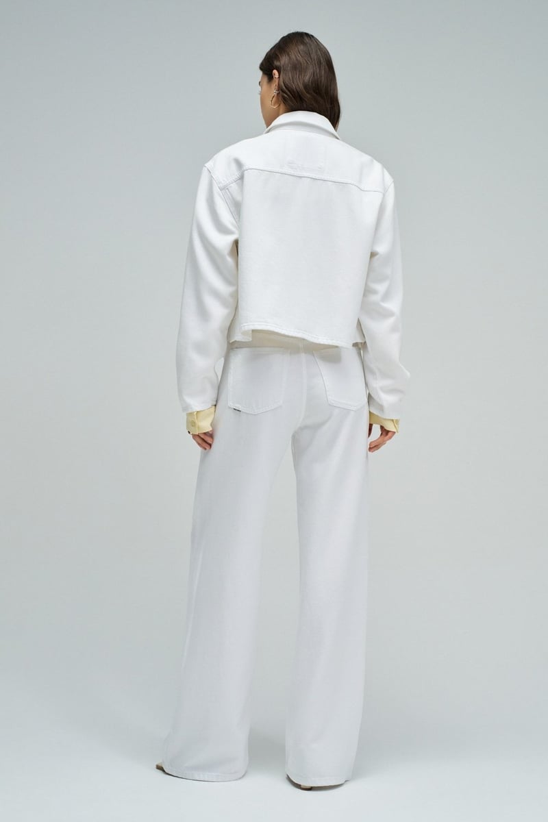 White Cropped Button-Front Jacket with Cutwork Hem