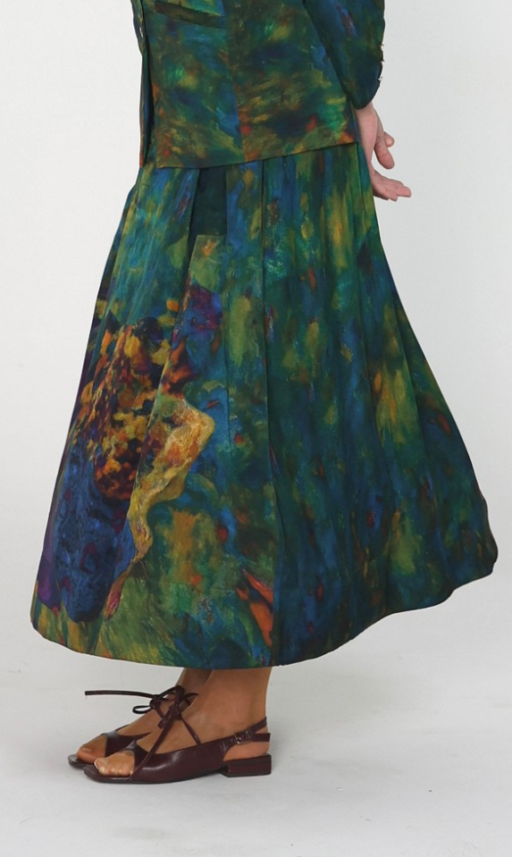 Multicolor Abstract Printed High-Waist Box Pleat Midi Skirt