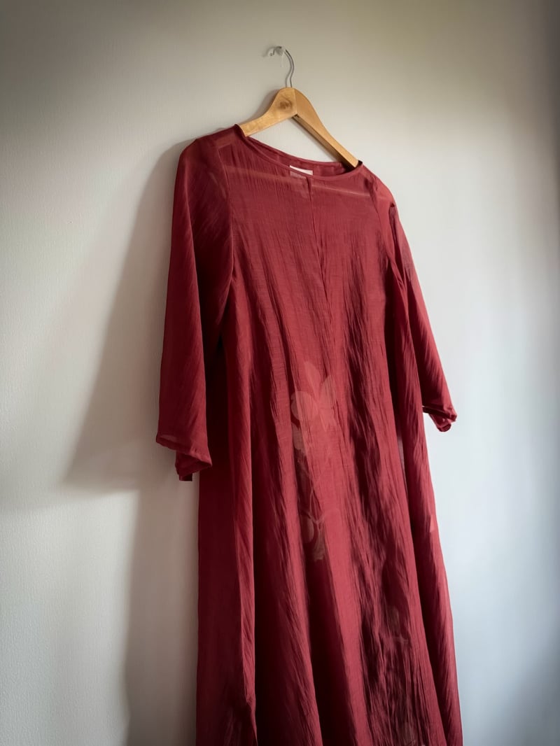 Rust Chanderi Overlay Maxi Dress with Slip
