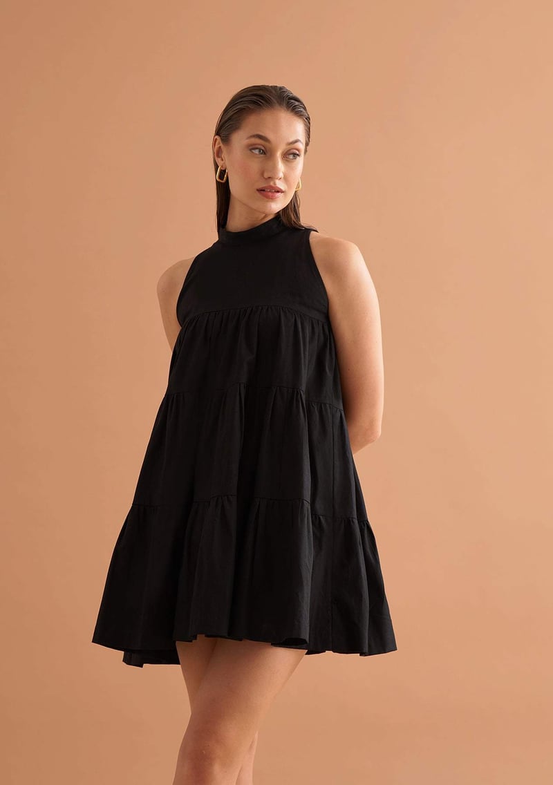 Black Tiered Halter Neck Mini Dress