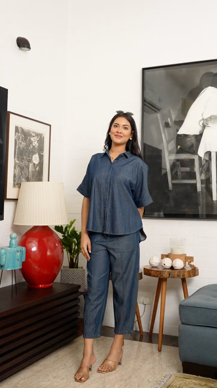 Dark Wash Denim Shirt and Trousers Co-ord Set