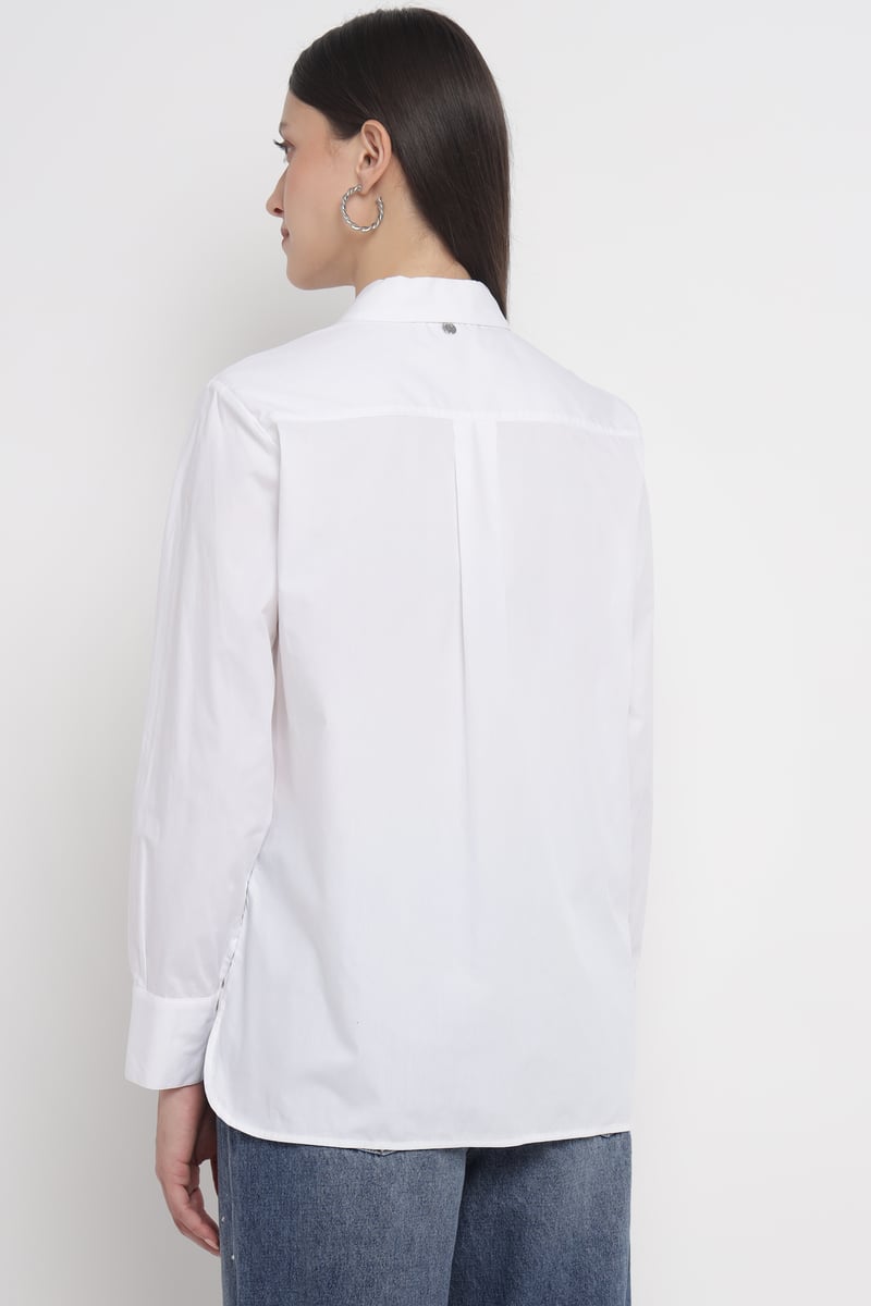 White Embellished Button-Down Cotton Shirt