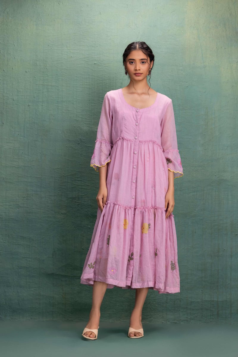 Pink Machine Embroidery Dress