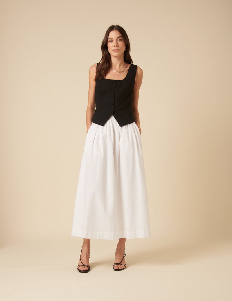 Black Waistcoat-Style Sleeveless Button-Front Top