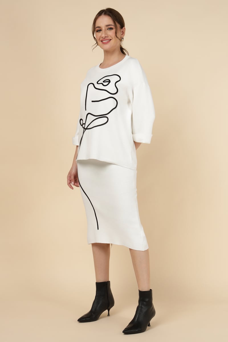 White Knit Top and Midi Pencil Skirt Co-ord Set
