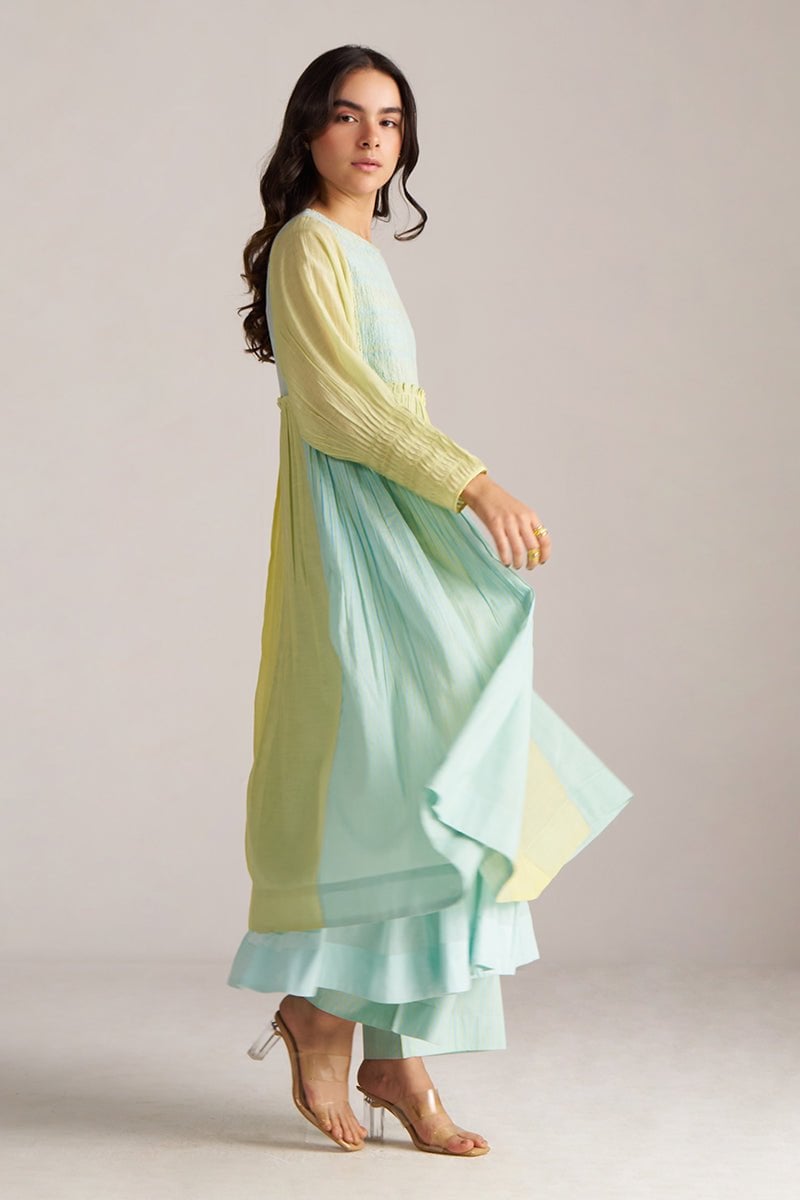 Pastel Colorblocked A-Line Top Co-ord Set with Wide-Leg Pants