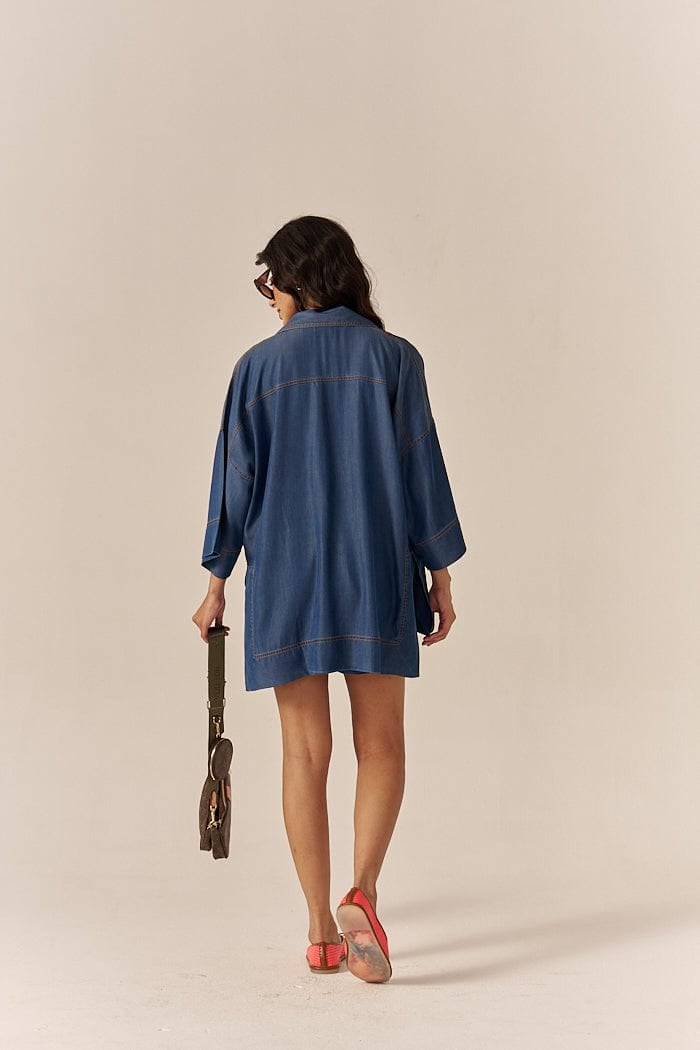 Blue Lapel Shirt and Mid-Rise Shorts Co-ord Set