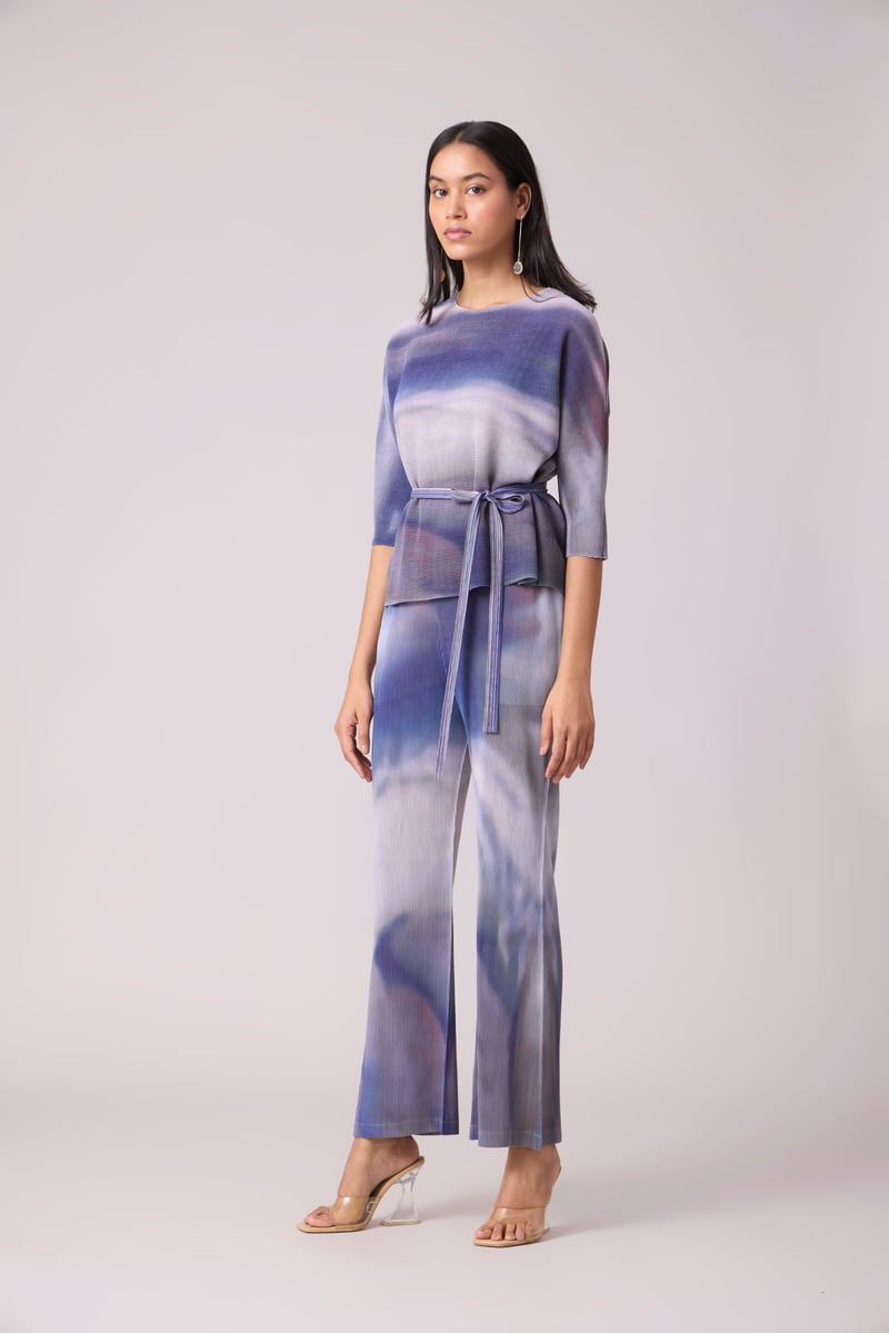 Purple and Grey Marble Print Pleated Co-ord Set
