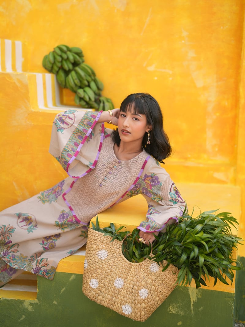 Dusty Lilac Printed Kurta and Tulip Salwar Set