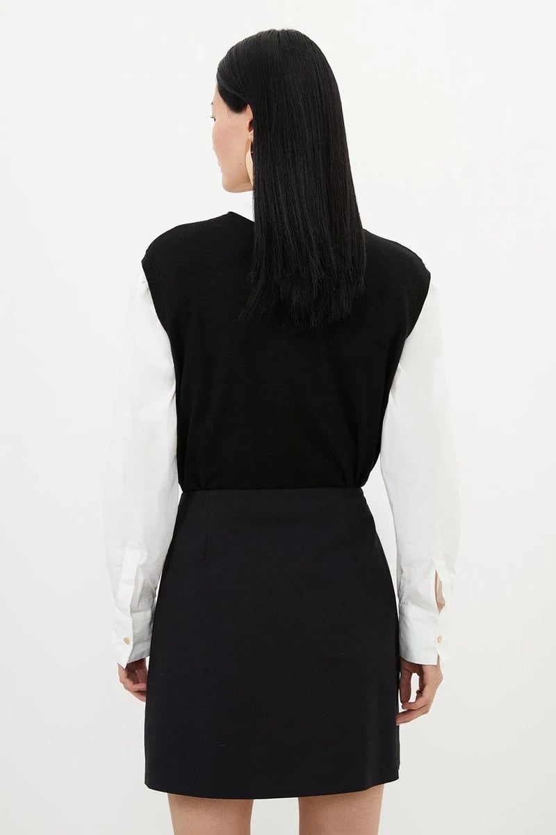 Black A-Line Mini Skirt with Hardware Front Closure