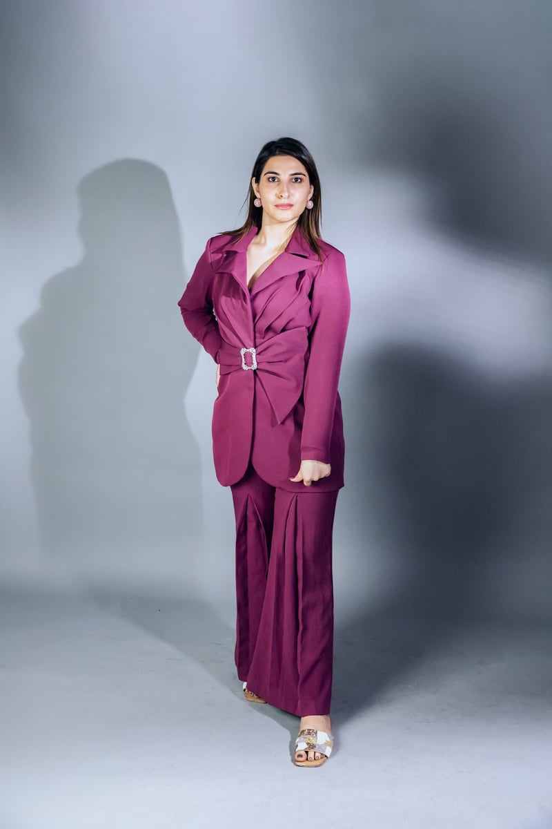 Purple Wrap Blazer and Wide-Leg Trouser Co-ord Set