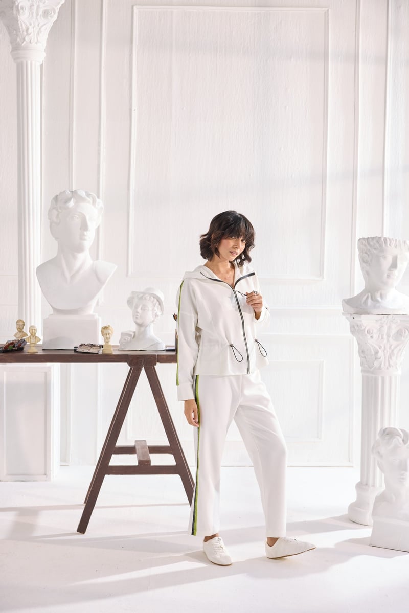 White Crepe Trackset Co-ord with Contrast Tape
