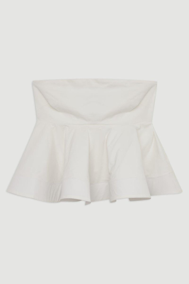 White Bandeau Peplum Top with Ruffle Hem