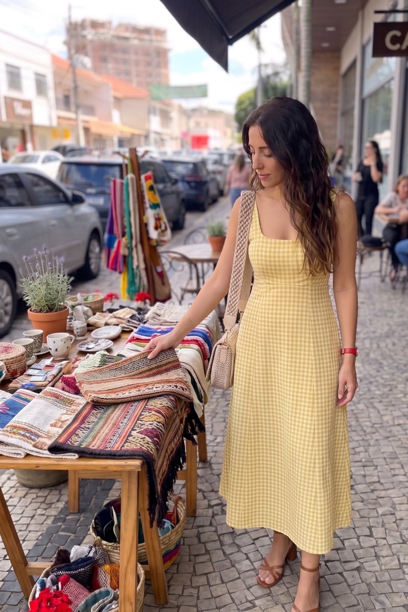Yellow Gingham Fit and Flare Midi Dress