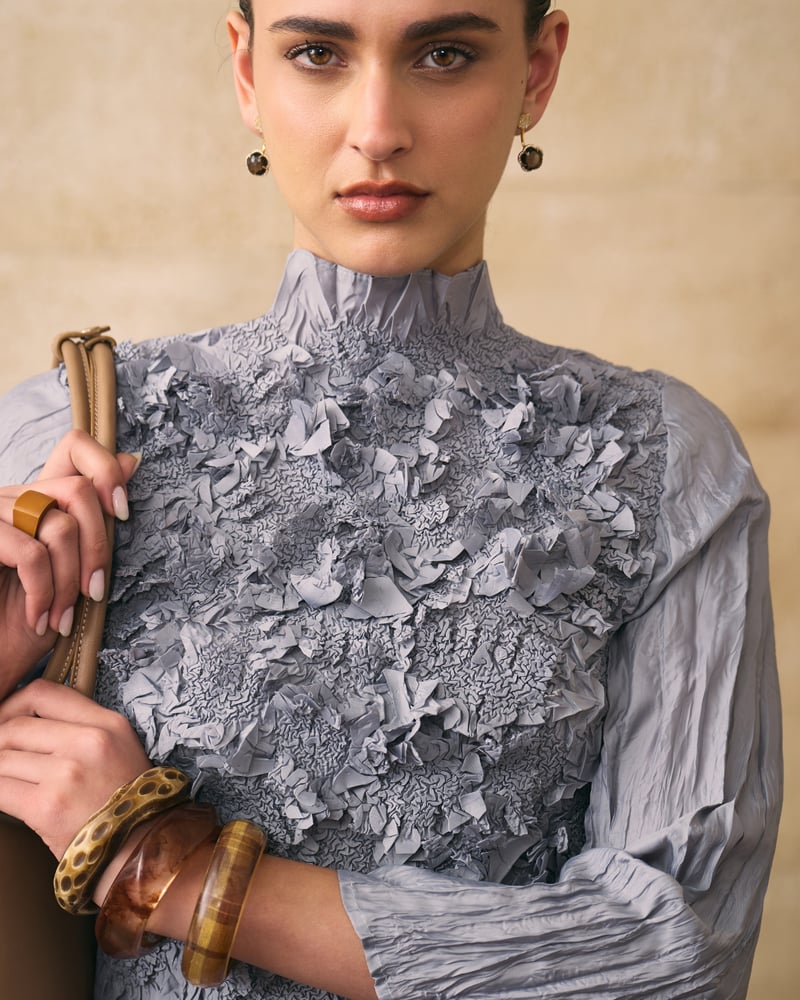 Grey Textured Peplum Top and Midi Skirt Co-ord Set