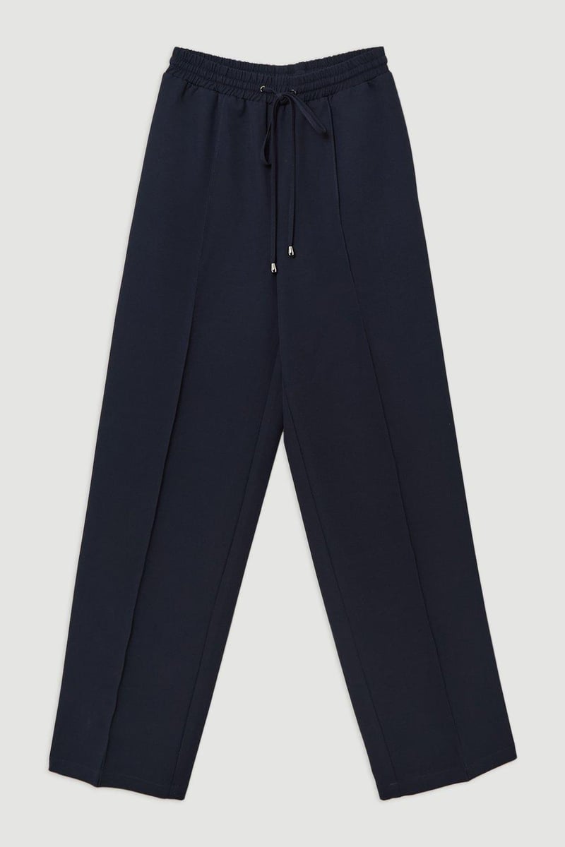 Navy High-Rise Wide-Leg Drawstring Trousers