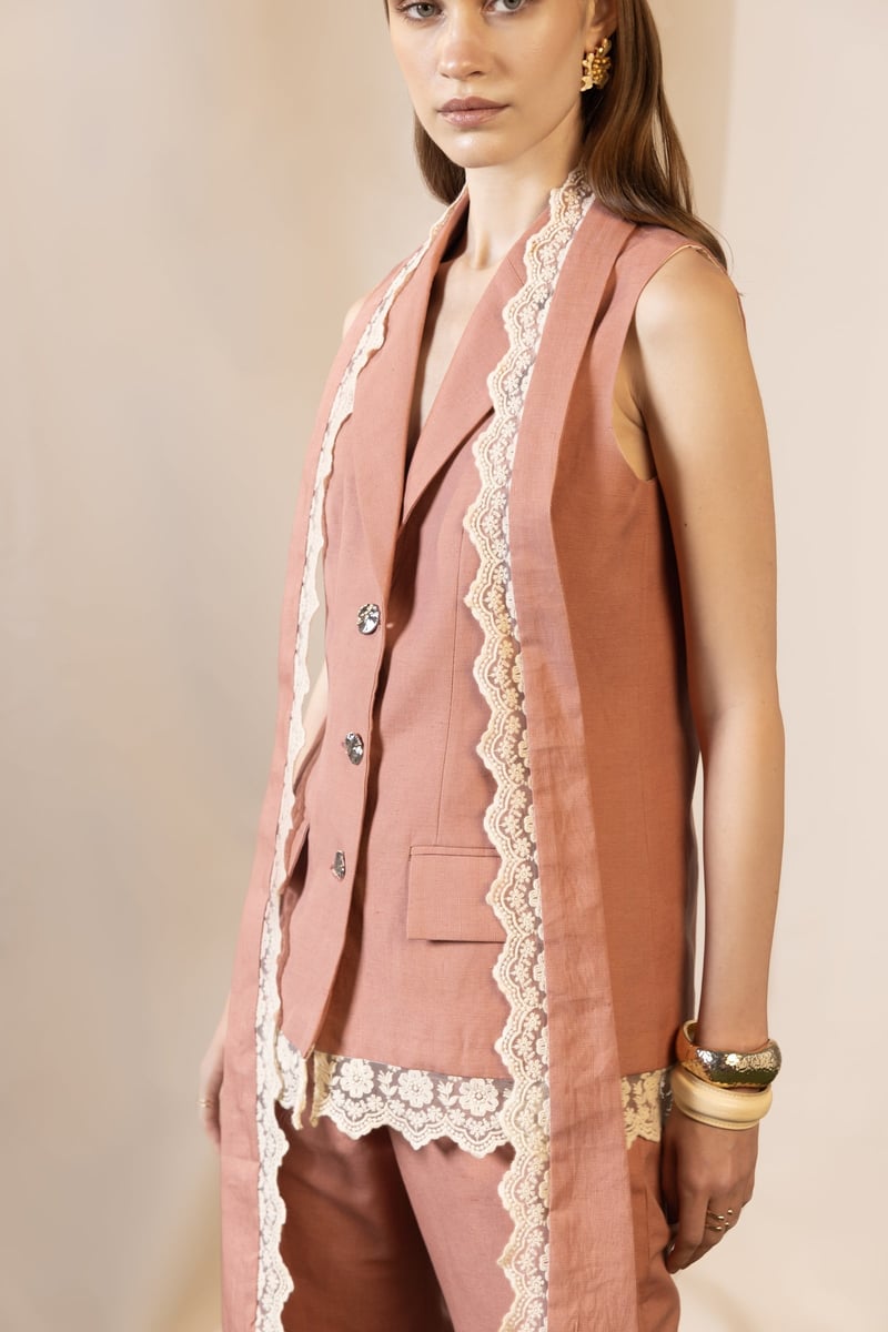 Dusty Rose Waistcoat and Flared Trouser Co-ord Set