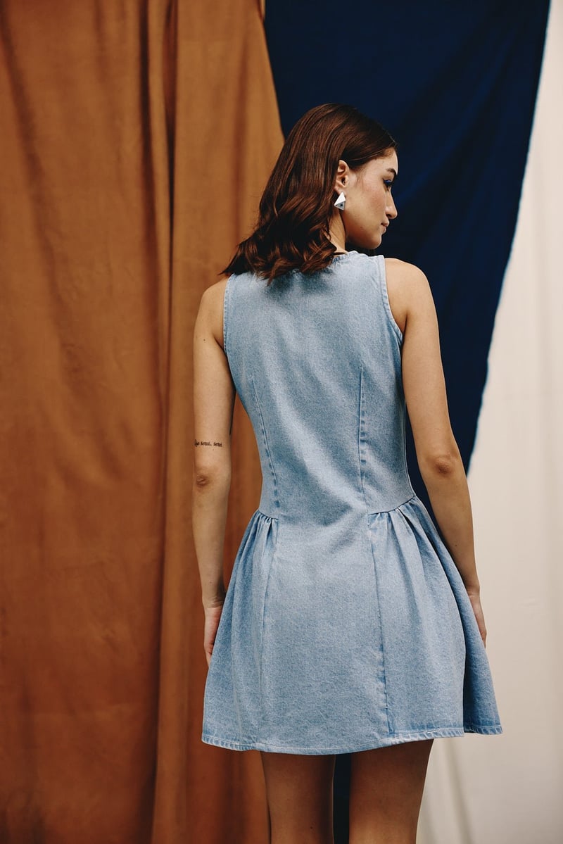Light Wash Blue Button-Front Denim Mini Dress