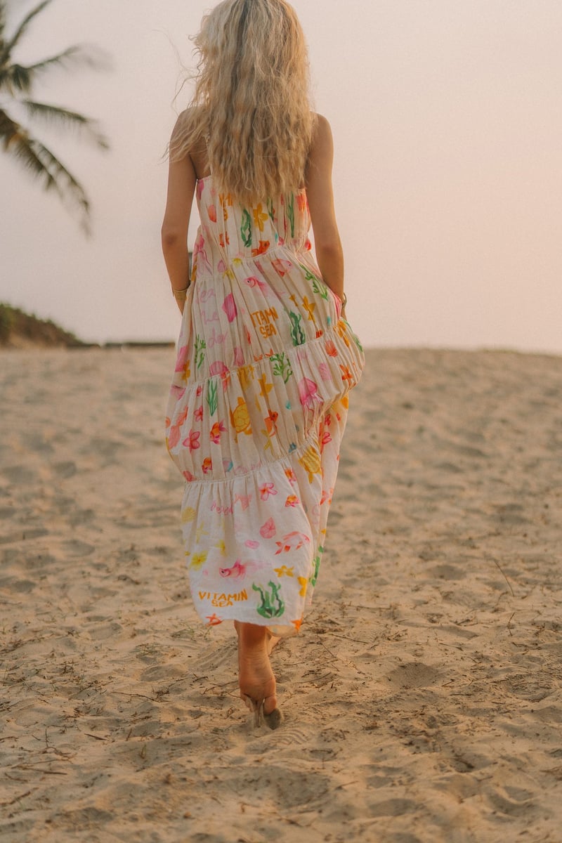 White Printed Tiered Strappy Maxi Dress