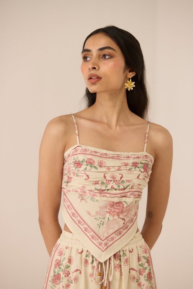 Azure Rose Floral Scarf Top with Smocked Back — Calling June