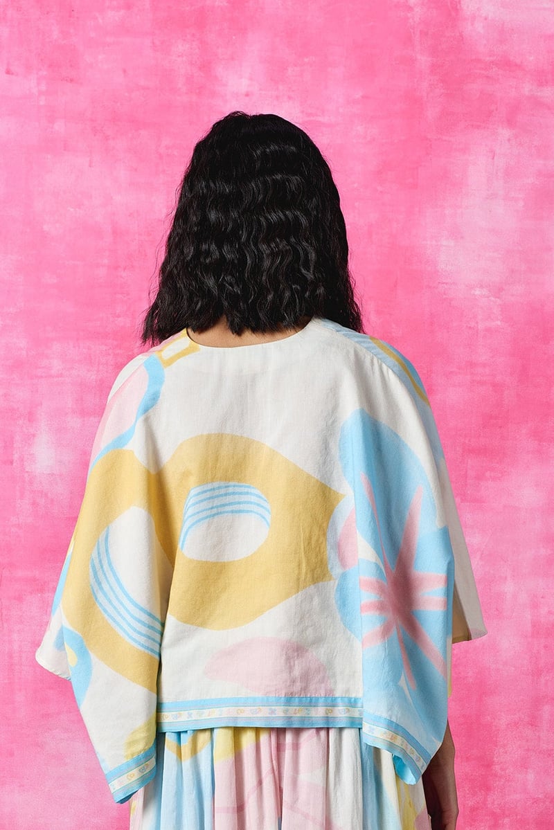 Multicolor Pastel Abstract Oversized Batwing Top