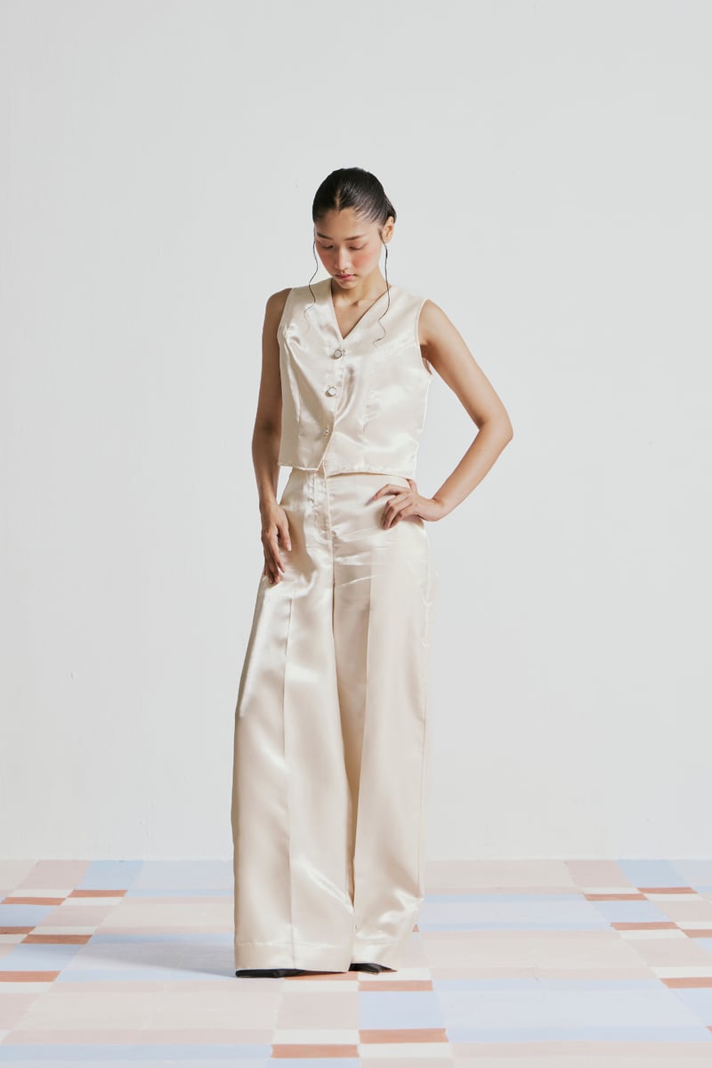 Off-White Waistcoat Top and Wide-Leg Pants Co-ord Set — ETE CLOTHINGS