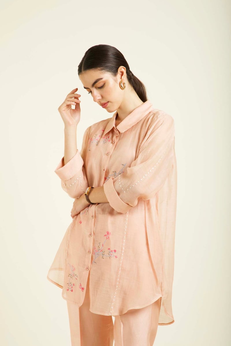 Old Rose Chanderi Shirt and Straight Pants Co-ord Set