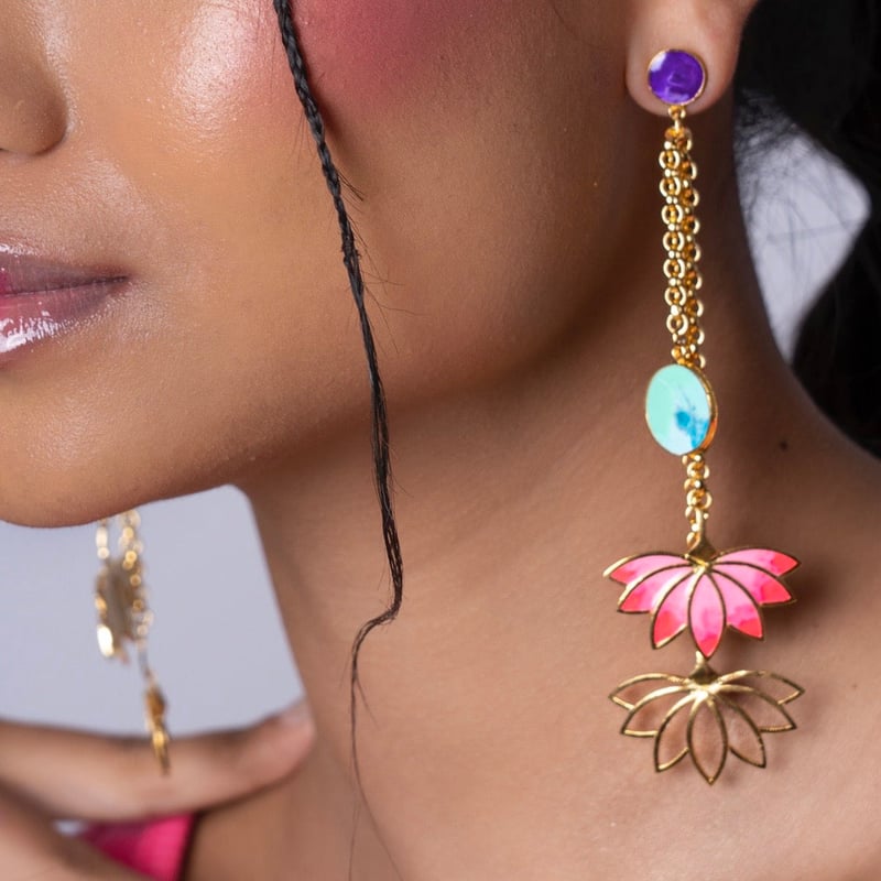 Lotus Charm Earrings Enamel Top — Aditi Bhatt