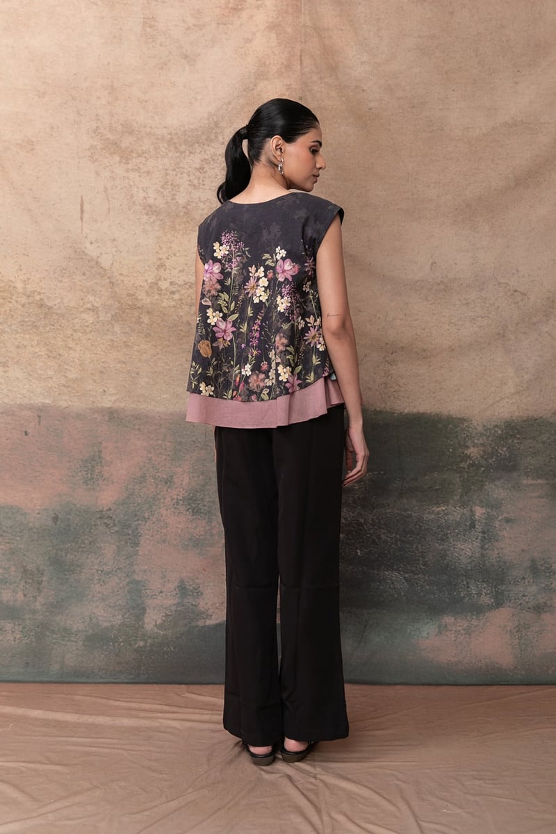 Black Floral Printed Layered Hem Co-ord Set