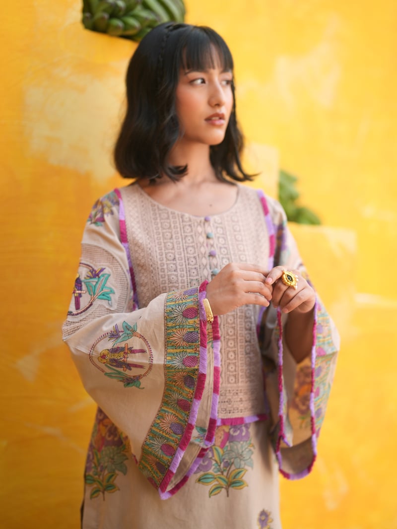Dusty Lilac Printed Kurta and Tulip Salwar Set