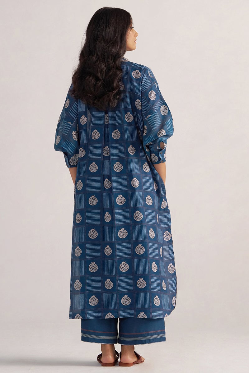 Morroccan Blue Printed Kurta and Wide-Leg Pants Co-ord Set