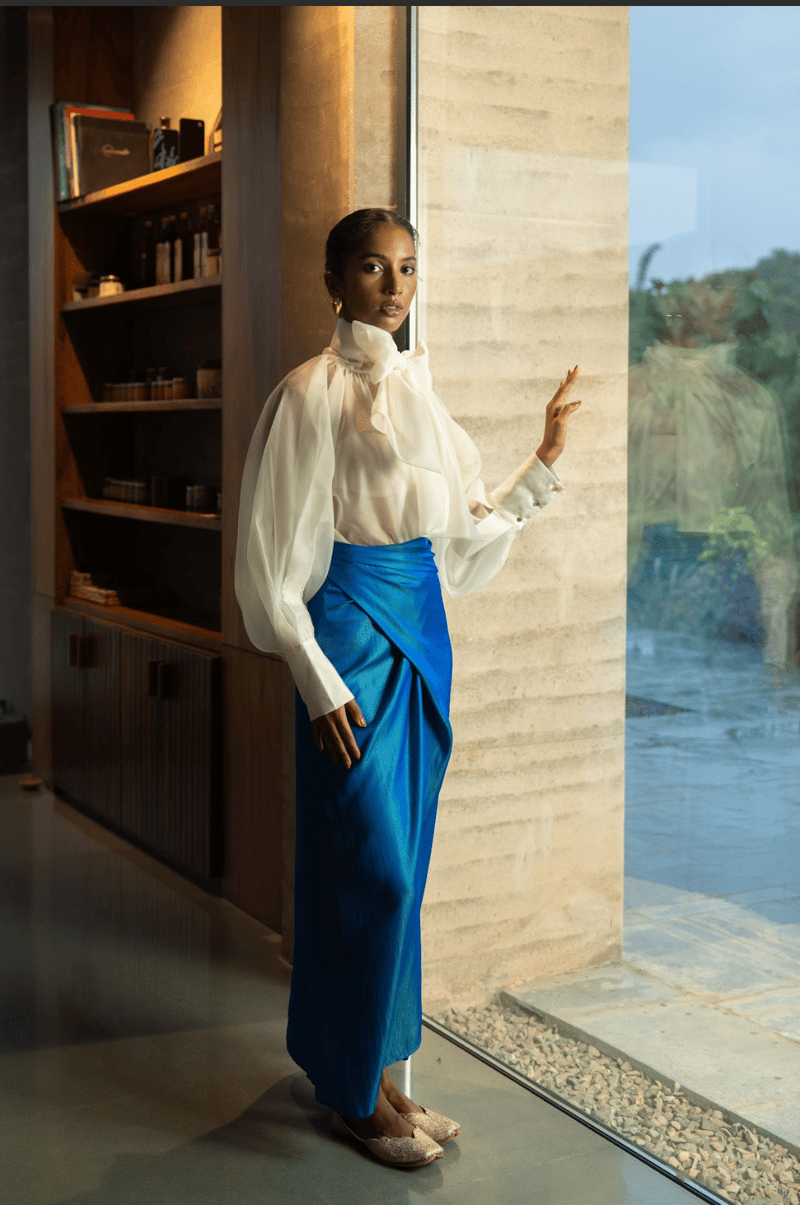 Ultramarine Blue Glossy Chinon Wrap Midi Skirt