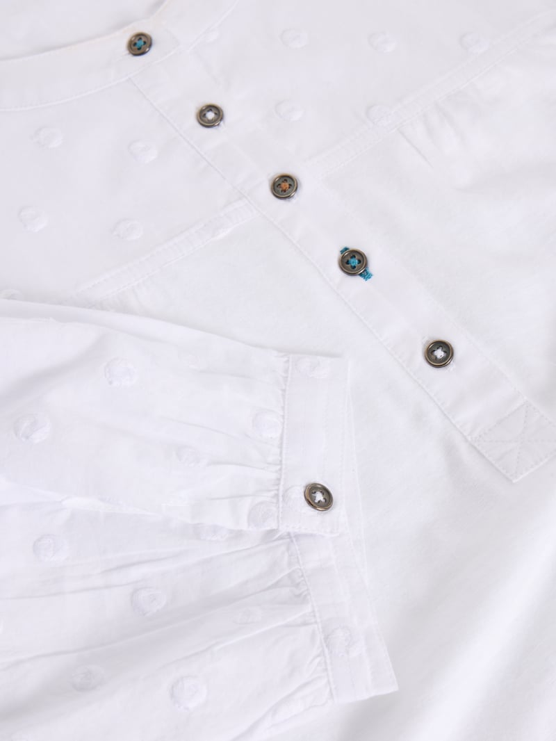 Pale Ivory Dobby Top with Puff 3/4 Sleeves