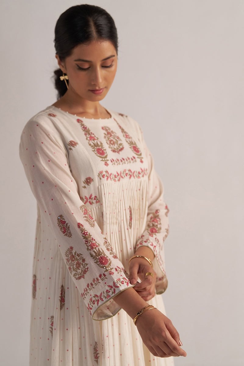 Antique White Printed A-Line Kurta and Pants Co-ord Set