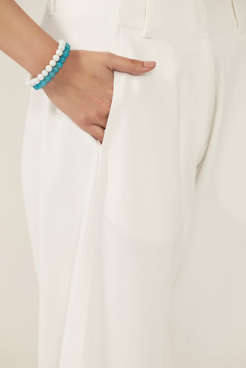 White High-Rise Wide-Leg Cotton Twill Trousers