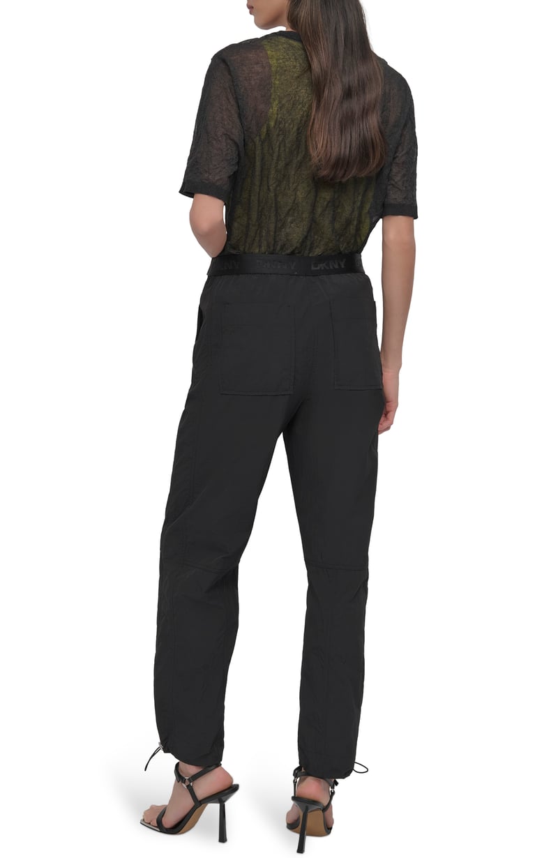 Black High-Rise Nylon Utility Straight-Leg Trousers