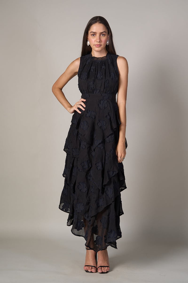 Black Jacquard Tiered Maxi Dress — Style Island