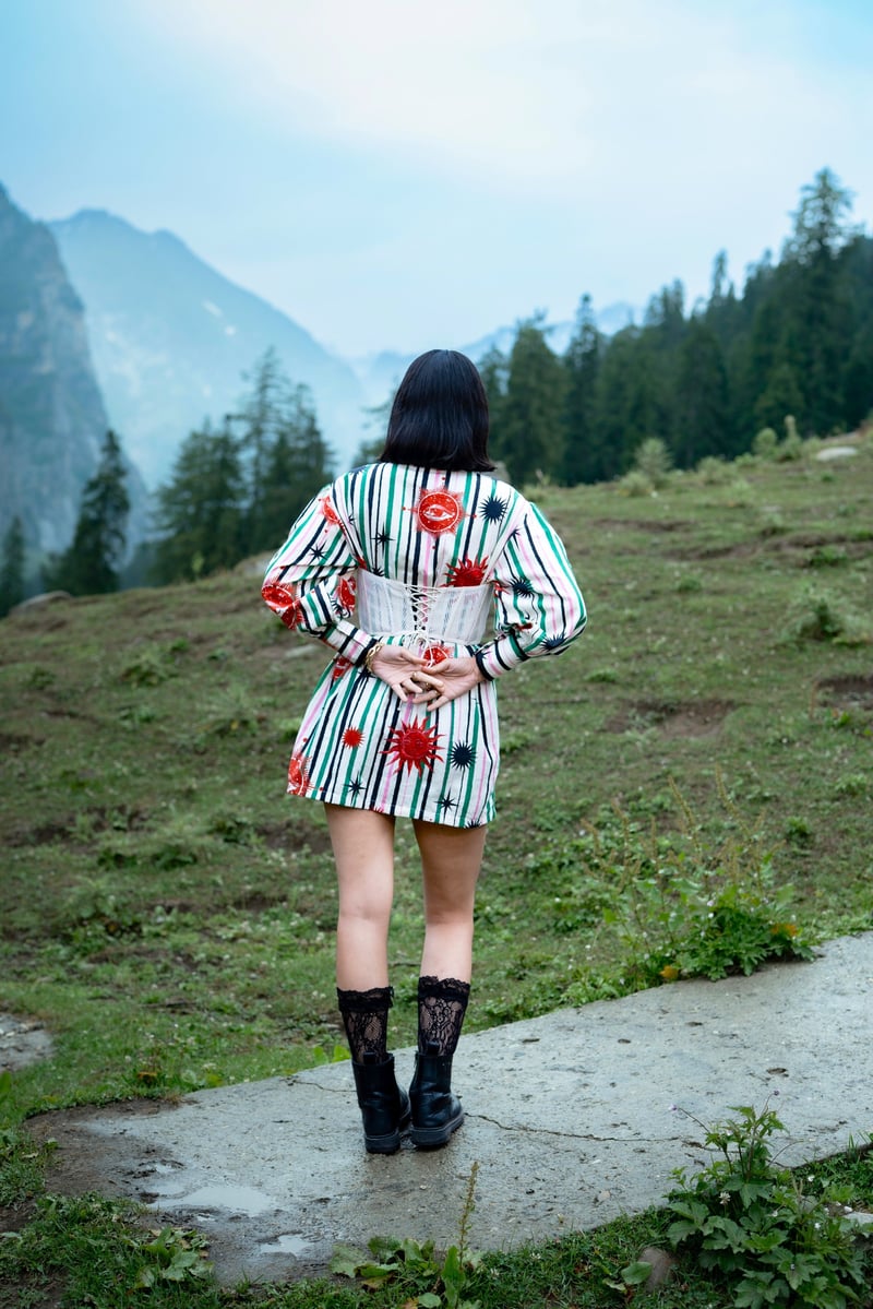 White/Green Printed Mini Shirt Dress