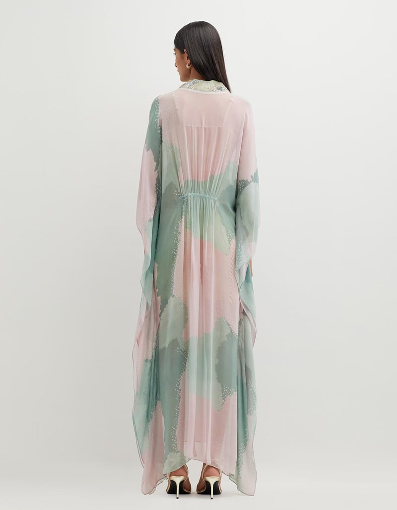 Multicolor Printed Long Dress with Embellishement