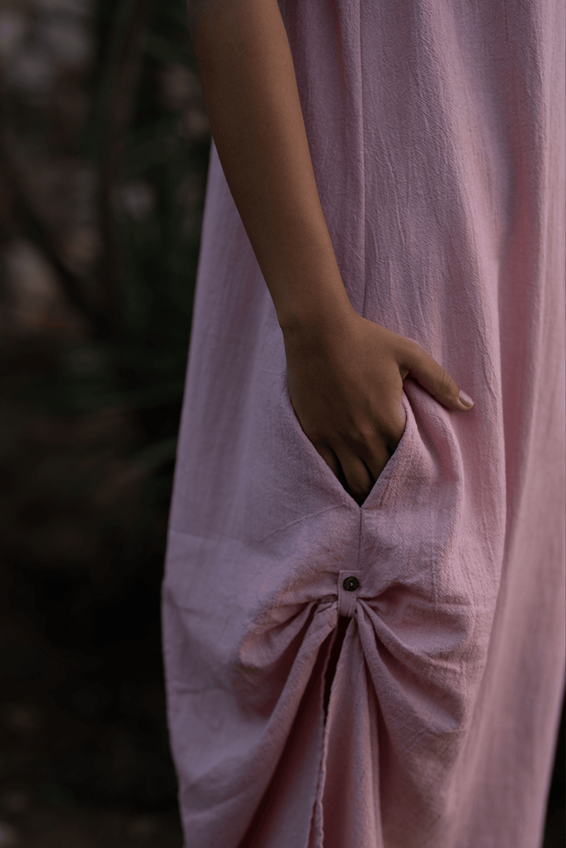 Salmon Pink Cotton Gauze Sleeveless Maxi Dress