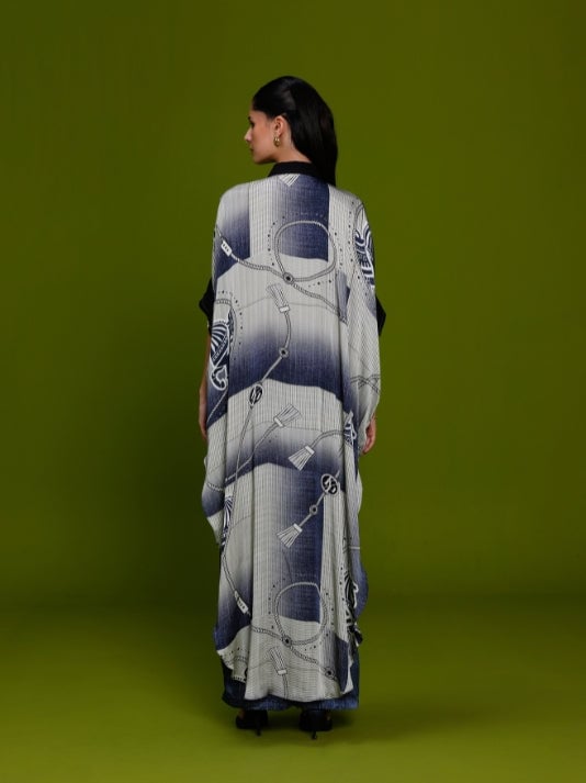 Ivory/Denim Graphic Kaftan and Wide-Leg Pant Co-ord Set