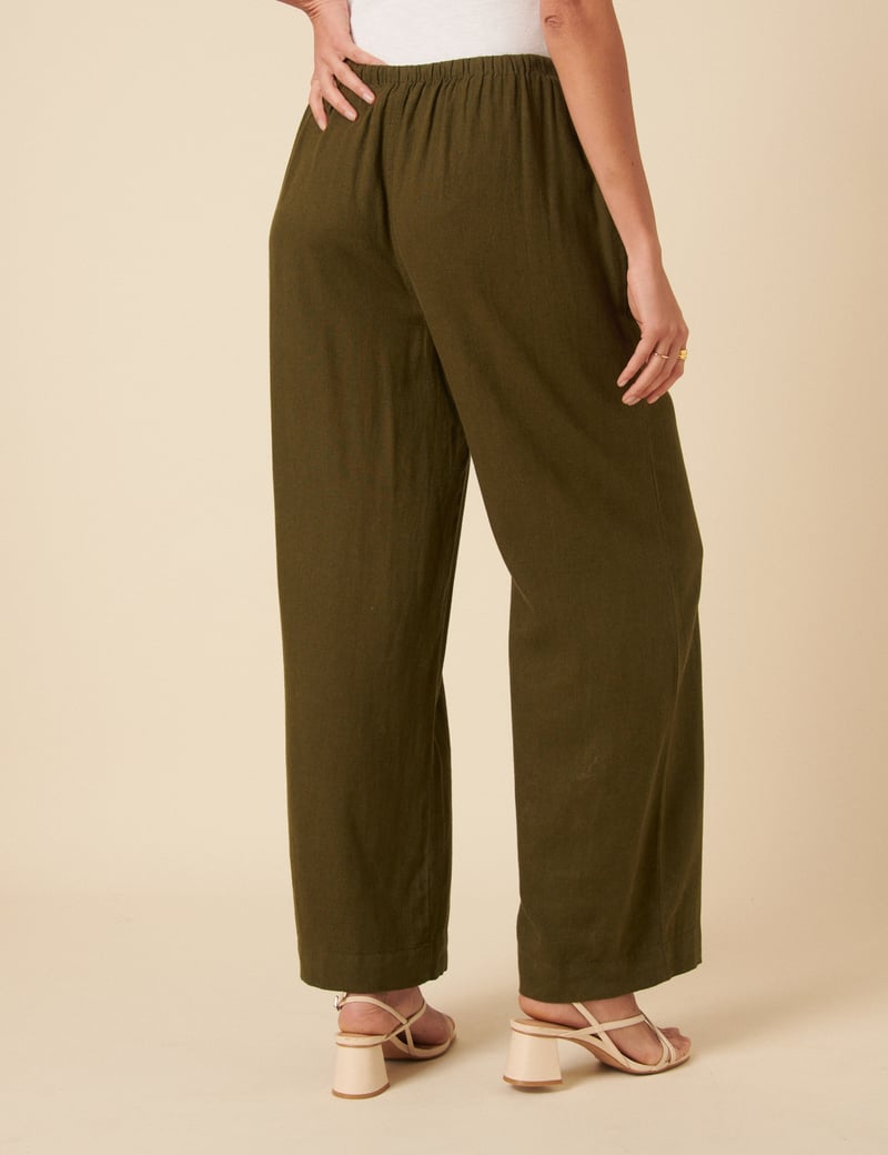 Olive Green Wide-Leg Drawstring Trousers with Patch Pockets
