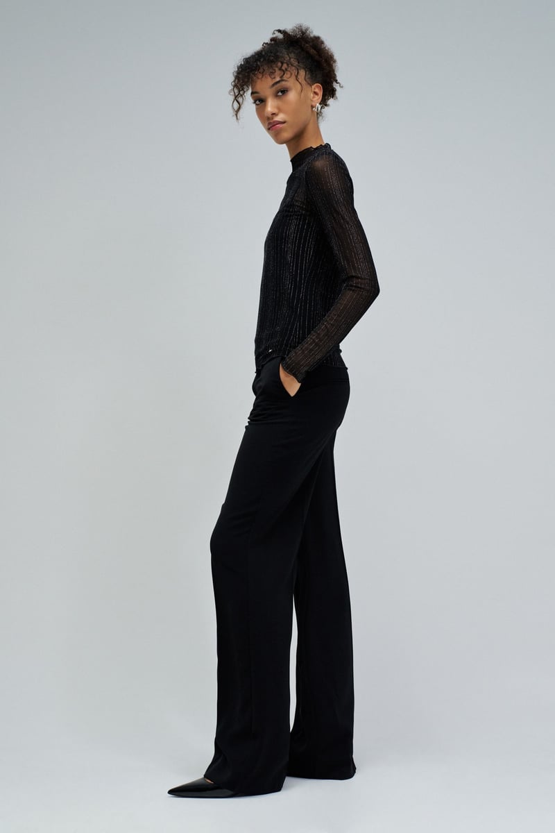 Black Shimmer Mesh Round Neck Full Sleeve Top